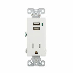 15A TR USB Port/Duplex Combo Receptacle, 2P3W, #14-12 AWG, 125V, WH