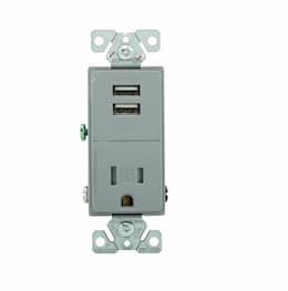 Eaton Wiring 2.4 Amp USB Charger w/ Receptacle, Combo,Tamper Resistant, Gray