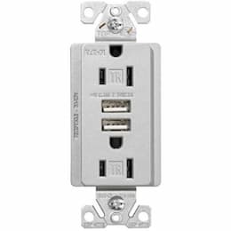 15 Amp Tamper-Resistant Duplex Receptacle, 3.1 Amp USB, 125V, Silver