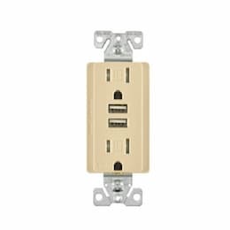 Eaton Wiring 15A TR Decora 3.1A USB/Duplex Combo Receptacle, 2P3W, 125V, Ivory