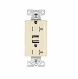 3 Amp USB Charger w/ Receptacle, Combo, Tamper Resistant, Almond