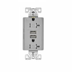 3 Amp USB Charger w/ Receptacle, Combo, Tamper Resistant, Gray