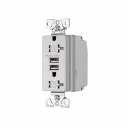 20 Amp Tamper-Resistant Duplex Receptacle, 3.1 Amp USB, 125V, Silver