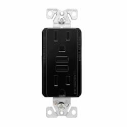 15A TR Decora 3.6A USB/Duplex Combo Receptacle, 2P3W, 125V, Black