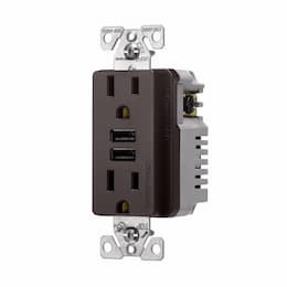 15 Amp TR Duplex Receptacle, 3.6 Amp Dual USB, 5-15R, 125V, Bronze