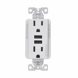 15 Amp TR Duplex Receptacle, 3.6 Amp Dual USB, 5-15R, 125V, Silver