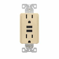 15A TR Decora 3.6A USB/Duplex Combo Receptacle, 2P3W, 125V, Ivory