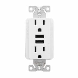 15A TR Decora 3.6A USB/Duplex Combo Receptacle, 2P3W, 125V, White