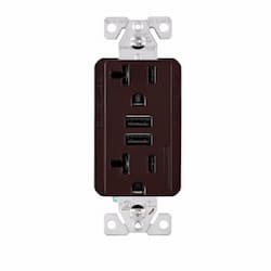 3.6A USB Charger w/ Receptacle, Combo, Tamper Resistant, 125V, Brown