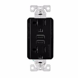 20A Duplex Receptacle w/ 3.6A Dual USB, TR, 125V, Black