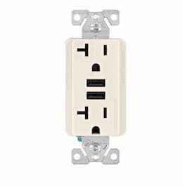 20A Duplex Receptacle w/ 3.6A Dual USB, TR, 125V, Light Almond