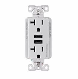 20A Duplex Receptacle w/ 3.6A Dual USB, TR, 125V, Silver Granite