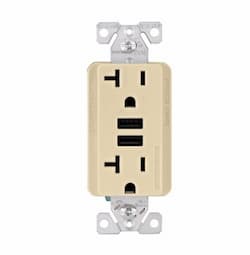 20A Duplex Receptacle w/ 3.6A Dual USB, TR, 125V, Ivory