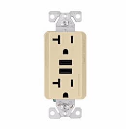 20A Duplex Receptacle w/ 3.6A Dual USB, TR, 125V, Ivory