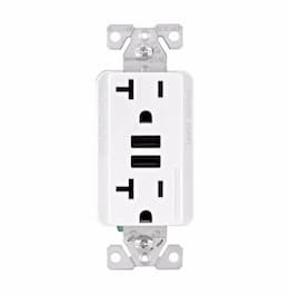 20A Duplex Receptacle w/ 3.6A Dual USB, TR, 125V, White