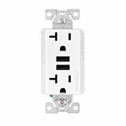 20A TR Decora 3.6A USB/Duplex Combo Receptacle, 2P3W, 125V, White