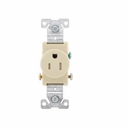 15 Amp Single Receptacle, Flush Mount, 2-Pole, Ivory