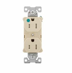 15 Amp Duplex Receptacle, Flush Mount, 2-Pole, Ivory