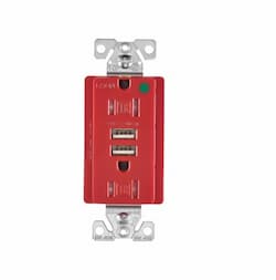 Eaton Wiring 15 Amp USB Charger w/ Duplex Receptacle, Tamper Resistant, Red