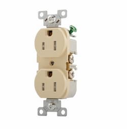 15 Amp Duplex Receptacle, Flush Mount, 2-Pole, Ivory