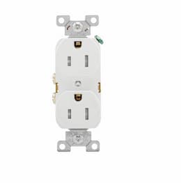 15 Amp Duplex Receptacle, Flush Mount, 2-Pole, White