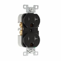 20A TR Decora Duplex Receptacle, 2P3W, No Ear, #14-10 AWG, 125V, BK