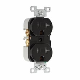 20A TR Decora Duplex Receptacle, 2P3W, No Ear, #14-10 AWG, 125V, BK