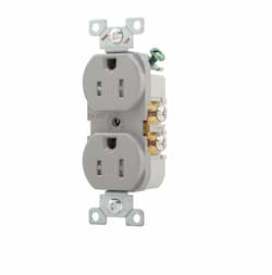 15 Amp Duplex Receptacle, Flush Mount, 2-Pole, Gray