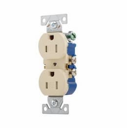 15 Amp Duplex Receptacle, Flush Mount, 2-Pole, Ivory