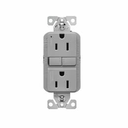 15A TR Slim Self-Test GFCI Receptacle Outlet, 125V, Gray