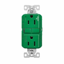 15A TR Slim GFCI Receptacle Outlet, Dual Control, #14-10 AWG, 125V, GN