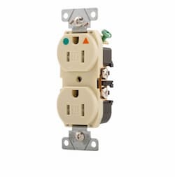 15 Amp Duplex Receptacle w/ Isolated Ground, 2-Pole, Grey