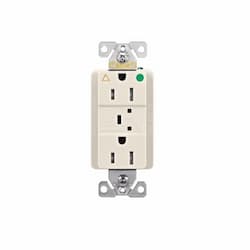 15 Amp Surge Protection Receptacle w/Alarm & LED Indicators, Hospital Grade, Light Almond