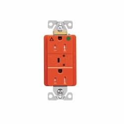 15 Amp Surge Protection Receptacle w/Alarm & LED Indicators, Hospital Grade, Orange