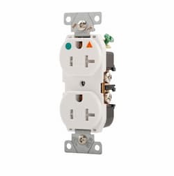 20 Amp Duplex Receptacle, NEMA 5-20R, Flush Mount, White