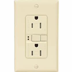 15 Amp Tamper Resistant Duplex GFCI Outlet w/ Mid-Size Wallplate, Almond