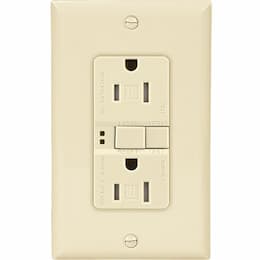 15 Amp Tamper Resistant Duplex GFCI Outlet w/ Mid-Size Wallplate, Almond