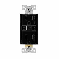 15A TR GFCI Self Test Duplex Receptacle, 2P3W, #14-10 AWG, 125V, Black