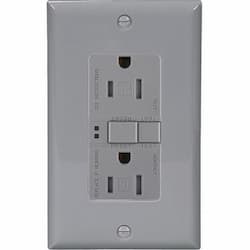 15 Amp Tamper Resistant Duplex GFCI Receptacle Outlet, Gray