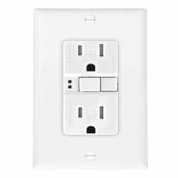 15A TR GFCI Self Test Duplex Receptacle, 2P3W, 125V, White, 50PK