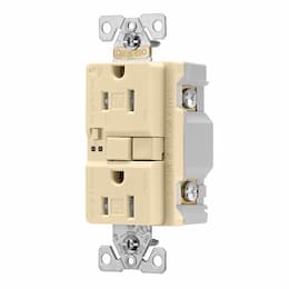 15 Amp Tamper Resistant Duplex GFCI Outlet w/ Audible Alarm, Ivory