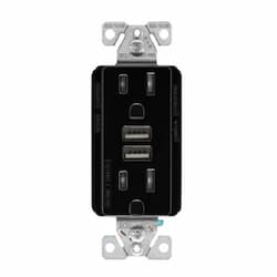 15A TR Decora 5A USB Port/Duplex Receptacle, Type A, 2P3W, 125V, Black