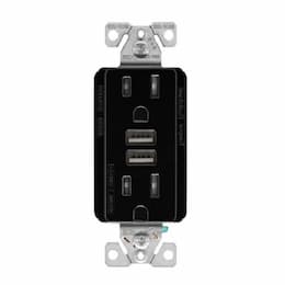 15A TR Decora 5A USB Port/Duplex Receptacle, Type A, 2P3W, 125V, Black