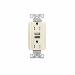 15 Amp Duplex Receptacle w/USB Charger, Tamper Resistant, Light Almond