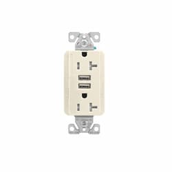 20 Amp Duplex Receptacle w/USB Charger, Tamper Resistant, Light Almond