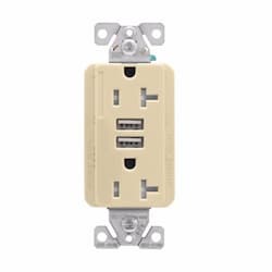 20 Amp TR Duplex Receptacle, 5.0 Amp USB, 5-20R, 125V, Ivory