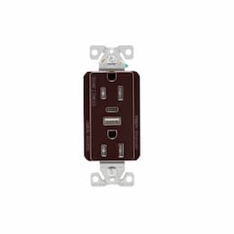 15 Amp Duplex Receptacle w USB AC Charger, Tamper Resistant, Brown