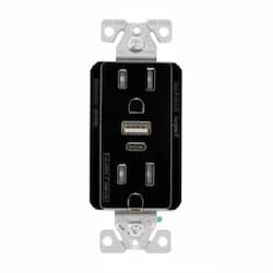 Eaton Wiring 15A TR Decora 5A USB Port/Duplex Receptacle, Type A & C, 2P3W, 125V, BLK