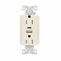 15A TR Duplex Receptacle w/ USB A & C, 5-15R, 125V, Light Almond