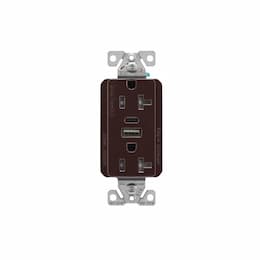 Eaton Wiring 20 Amp Duplex Receptacle w/ USB AC Charger, Tamper Resistant, Brown